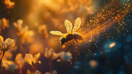 Magical Golden Hour Bee Flight: A Surreal Nature Photography