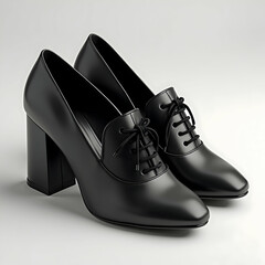 "Luxury Black Leather Oxford Heels for Women: High-Fashion Lace-Up Design, Curved Wooden Heel, and Pointed Toe with 1940s Vintage Style"
