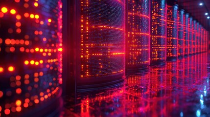 Obraz premium Cyberpunk Data Center: Neon Glow of Binary Code