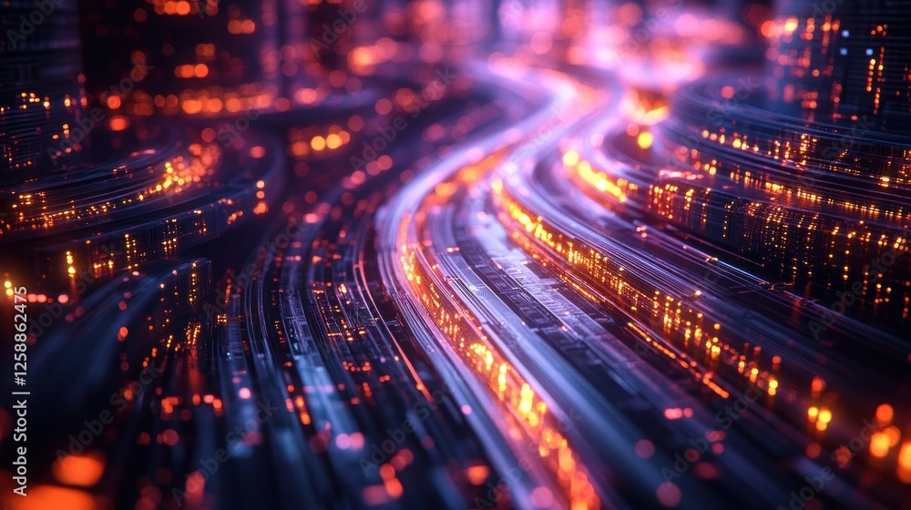 Poster abstract digital data stream flowing through cyberspace