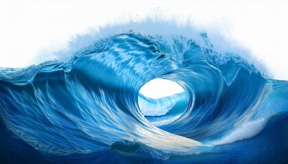 vibrant blue ocean wave illustration with white background capturing the fluid movement and energy of water in abstract art form