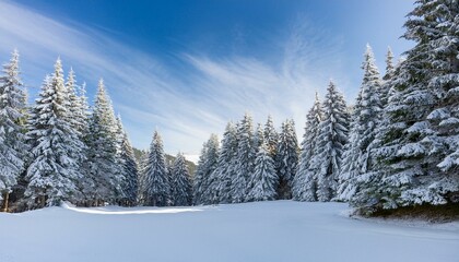 Obraz premium png a snowy landscape with many pine trees covered in snow background outdoors scenery