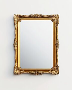 Naklejki Ornate gold framed mirror on white wall