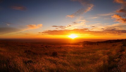 Obraz premium panoramic view of a sunset or sunrise showcasing vibrant hues of orange as the sun dips below the horizon nature background