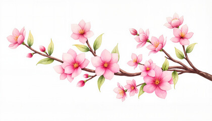 Naklejka premium Blossoming peach tree branch in watercolor, International Women's Day design