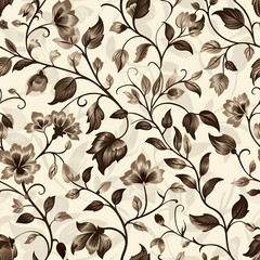 Seamless vintage floral pattern with ornate botanical motifs in rich earthy tones