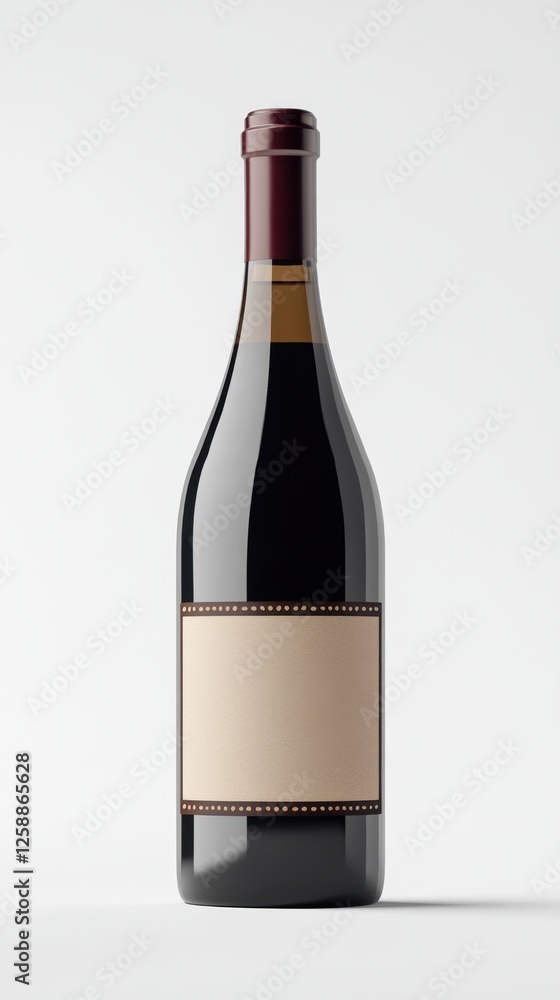 Poster elegant red wine bottle with a blank label on a minimalistic background inviting culinary exploratio
