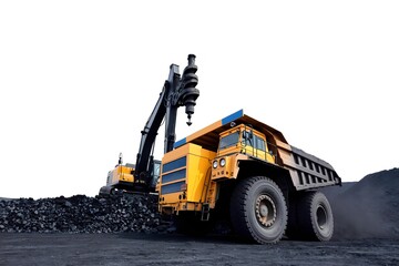 Obraz premium Heavy machinery at a coal mining site operating during daylight hours