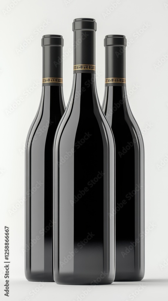 Poster Elegant collection of three wine bottles showcasing exquisite design and rich color in a minimalist setting