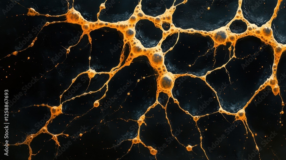 Poster vibrant golden bubbles dancing across a dark canvas in a unique abstract exploration of texture and 