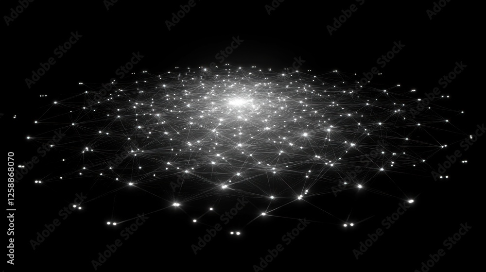 Aufkleber a vast network of shimmering nodes interconnects in a dark space, evoking the intricacies of data tr