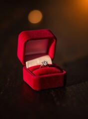 Sparkling Solitaire Diamond Ring in Red Velvet Box Elegant Romance Image