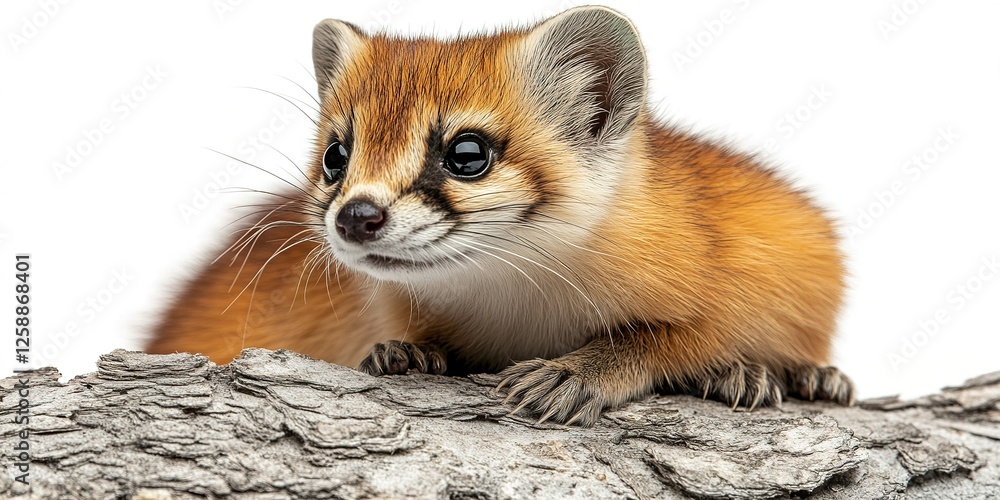 Poster small and furry creature perched on a log with curious expression in a natural setting