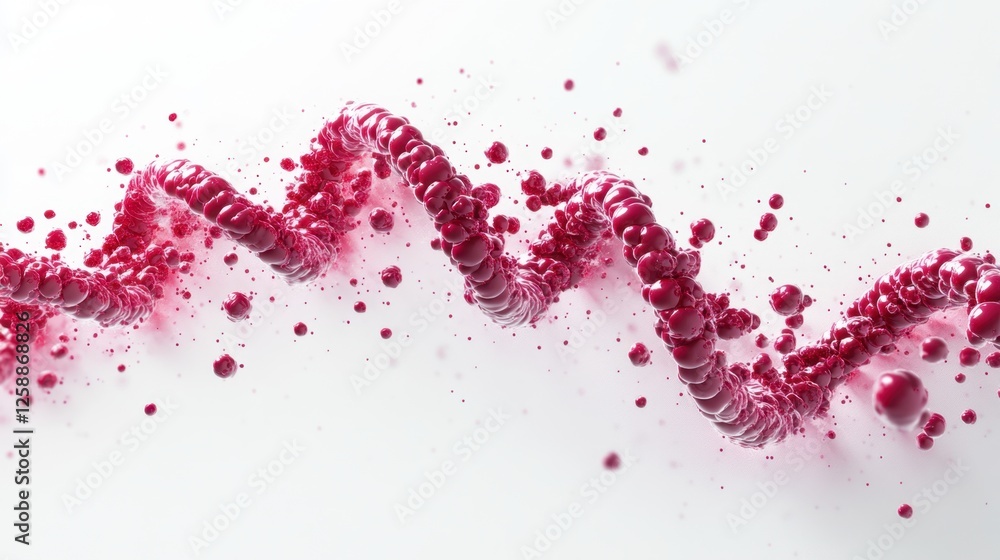 Poster dynamic flow of vibrant red liquid forming intricate patterns on a white background