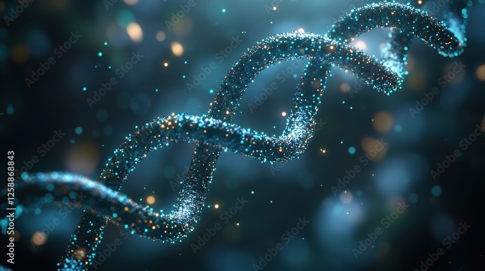 Poster exploring the intricate beauty of a shimmering dna helix in a dazzling array of colors and lights