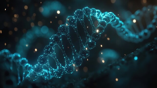 Exploring the intricate beauty of a glowing DNA helix intertwining in a cosmic backdrop at night
