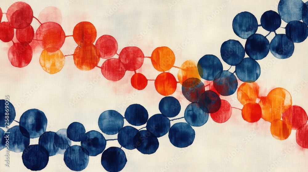 Poster colorful circles intertwining in an abstract pattern on a soft, textured background create a vibrant