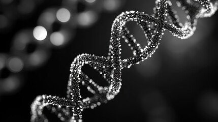 Exploration of a stunning black and white DNA helix highlighting the beauty of genetic structure and molecular science