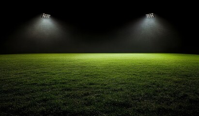 Night stadium field, spotlights, grass, dark, empty, sports, advertising, background,  game