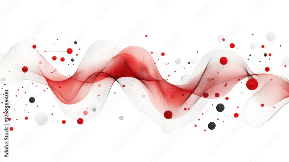 Poster vibrant flow of red and white abstract waves creating a dynamic visual rhythm