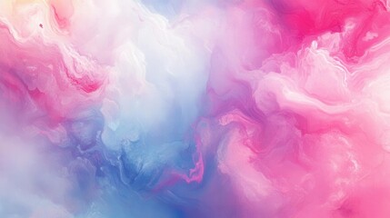 Fototapeta premium Pastel Holographic Gradient Clouds Against a Soft Pink Sky, Dreamy and Ethereal