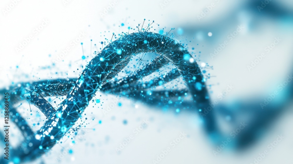 Poster exploring the intricate and vibrant world of dna structure illuminated by a futuristic digital glow
