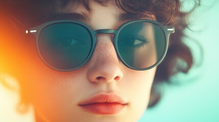 close-up of a person wearing sunglasses