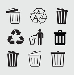 Recycle Bin sign icon silhouette vector style with white background Art & Illustration