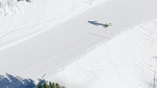 Aerial drone view of a ski resort in Col dei Baldi, Alleghe, in the Dolomites, Italy in daylight