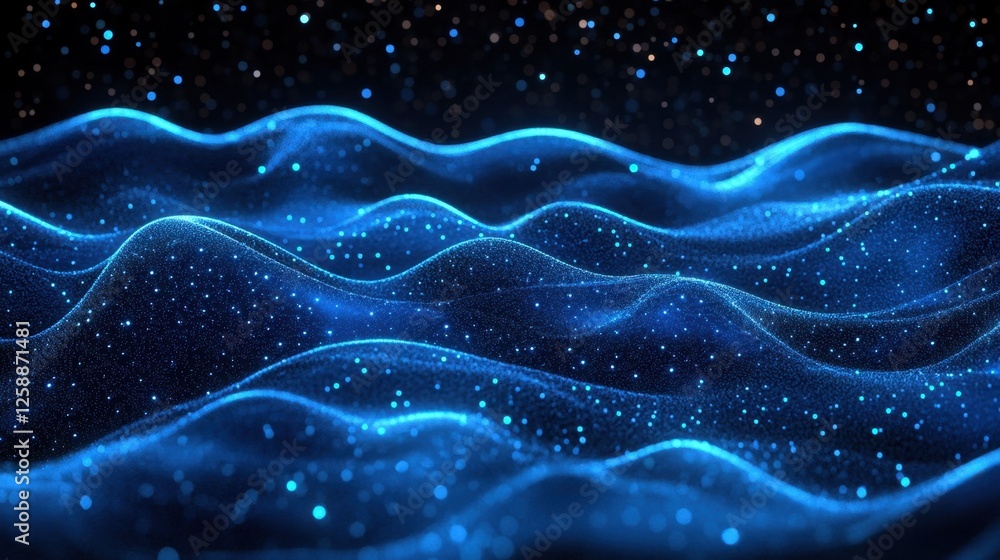 Poster stunning display of glowing blue waves under a starry sky creating a mesmerizing visual experience a