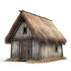 Quaint Cozy Cottage Isolated on Pure White Background for Minimalist Design Projects