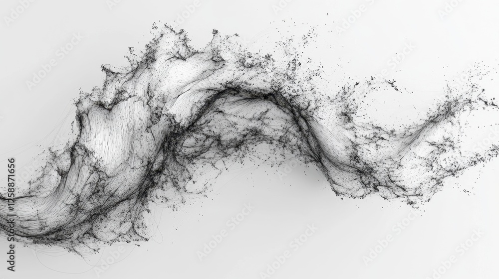Poster fluid lines of black and white intertwine to create an abstract visual representation of movement an