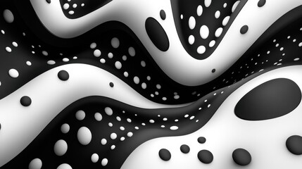 Fototapeta premium Abstract black and white wave pattern with playful dots creating an artistic visual experience
