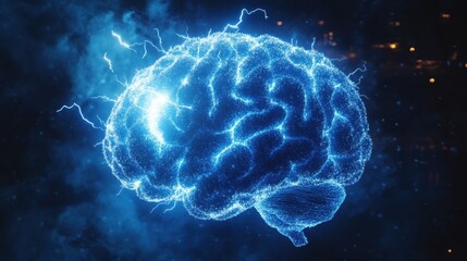 Illuminated mind generating electric thoughts in a cosmic background during a midnight exploration of consciousness
