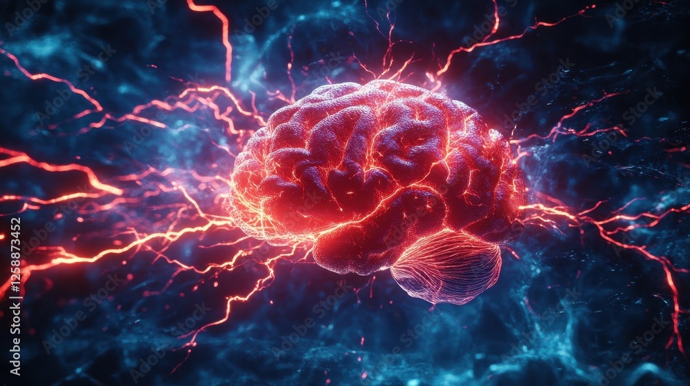 Poster electric currents illuminate the vibrant complexity of the human brain in a captivating digital rend