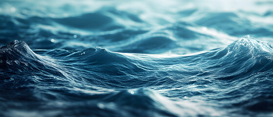 Fototapeta premium Ocean texture capturing the movement of waves and ripples on the water’s surface. The deep blue hues and fluid motion background