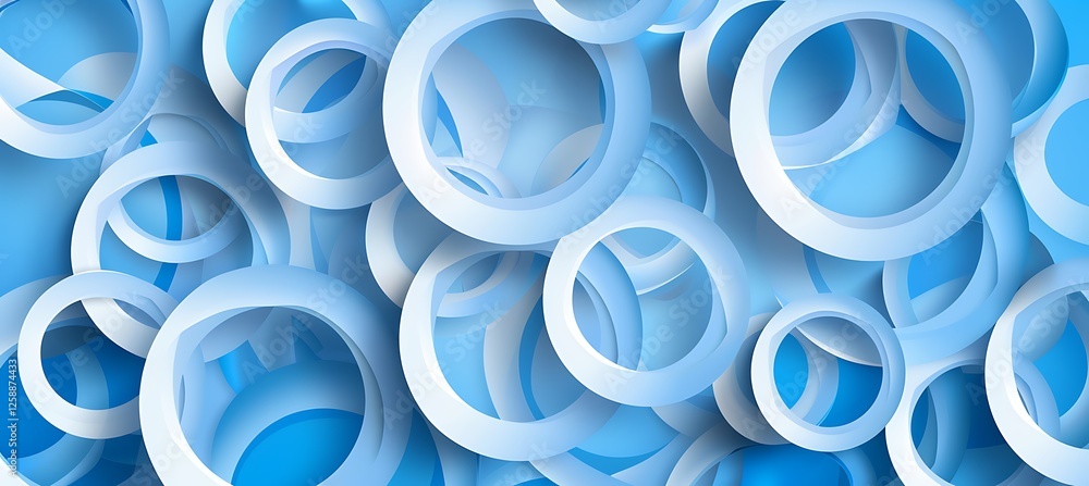 Poster a dynamic geometric background with blue abstract circular shapes and patterns for modern visual des