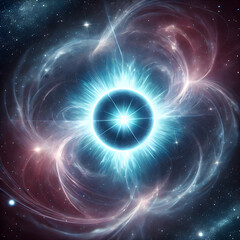 Obraz premium Bright star emitting light and energy in deep space