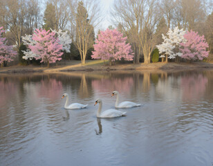 Swans and Blossoms