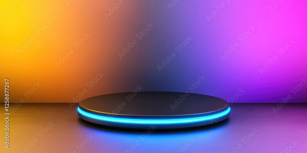Poster dynamic light show on circular stage studio background digital art concept vibrant color environment