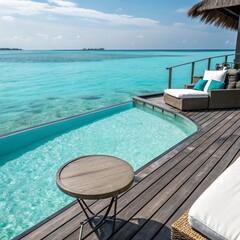 Obraz premium Overwater bungalow with an infinity pool, perfect for luxury travel advertising