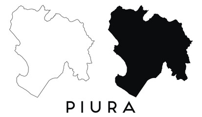 Piura city map outline and black silhouette vector