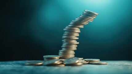 Naklejka premium Stacking Coins to Build Wealth Financial Growth Still Life Indoor Close-up Money Management Strategy
