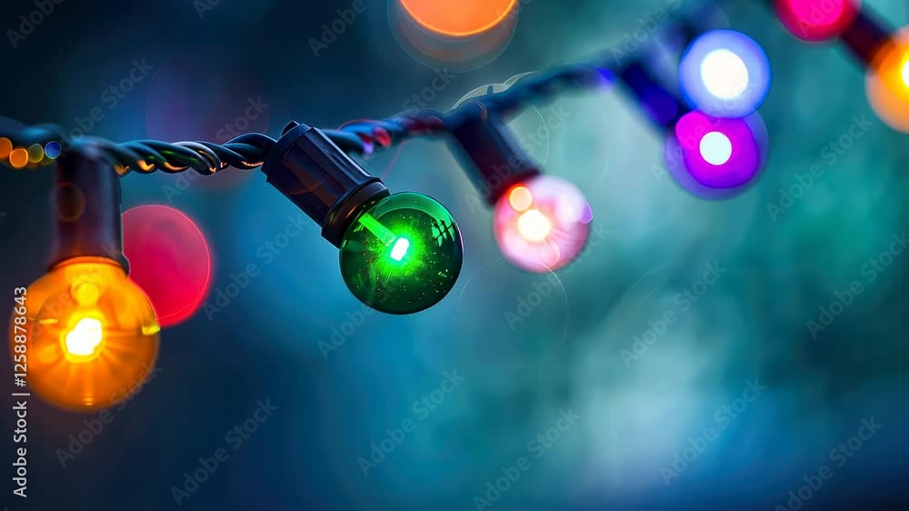 Poster colorful and vibrant string lights illuminating a dimly lit background with bokeh effect for festive