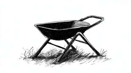 A simple black drawing of a wheelbarrow, like those used by farmers or builders. ID_3a6f5299-cae0-4daf-bd72-f8f40f402fda --ar 16:9 --v 6.1 Job ID: df33cbba-8222-47a6-ae03-111055ee7534