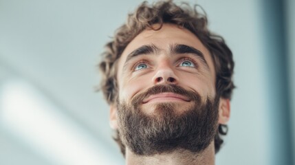 Obraz premium Man with Beard Looking Upward