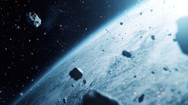 Advanced robotics capturing space debris aerial view of cosmic technology impact