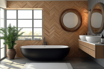 Fototapeta premium Modern black bathroom interior.