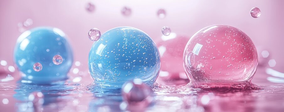 3D illustration of acid, neutral, and base with hydrogen and hydroxide ions.