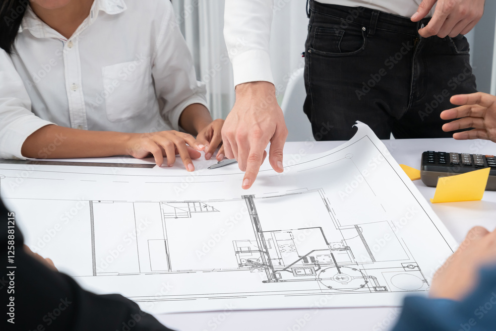 Aufkleber diverse group of civil engineer and client working together on architectural project, reviewing cons